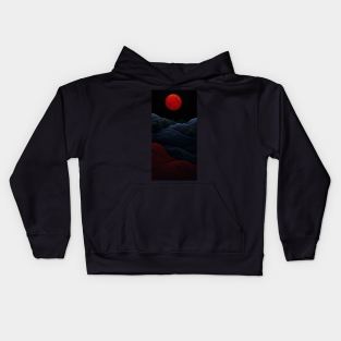 black moon during the night with wave lines Kids Hoodie